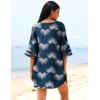 imageEkouaer Womens Swimsuit Cover Up 34 Bell Sleeve Beachwear Coverups Deep VNeck Bikini Beach Dress S3XLDusty Blue Floral Print