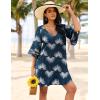 imageEkouaer Womens Swimsuit Cover Up 34 Bell Sleeve Beachwear Coverups Deep VNeck Bikini Beach Dress S3XLDusty Blue Floral Print
