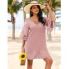 imageEkouaer Womens Swimsuit Cover Up 34 Bell Sleeve Beachwear Coverups Deep VNeck Bikini Beach Dress S3XLGray Purple