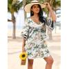 imageEkouaer Womens Swimsuit Cover Up 34 Bell Sleeve Beachwear Coverups Deep VNeck Bikini Beach Dress S3XLGreen Coconut Tree