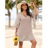 imageEkouaer Womens Swimsuit Cover Up 34 Bell Sleeve Beachwear Coverups Deep VNeck Bikini Beach Dress S3XLKhaki
