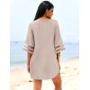 imageEkouaer Womens Swimsuit Cover Up 34 Bell Sleeve Beachwear Coverups Deep VNeck Bikini Beach Dress S3XLKhaki