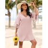imageEkouaer Womens Swimsuit Cover Up 34 Bell Sleeve Beachwear Coverups Deep VNeck Bikini Beach Dress S3XLMisty Rose