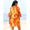 imageEkouaer Womens Swimsuit Cover Up 34 Bell Sleeve Beachwear Coverups Deep VNeck Bikini Beach Dress S3XLOrange Sun Flower