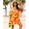 imageEkouaer Womens Swimsuit Cover Up 34 Bell Sleeve Beachwear Coverups Deep VNeck Bikini Beach Dress S3XLOrange Sun Flower