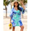 imageEkouaer Womens Swimsuit Cover Up 34 Bell Sleeve Beachwear Coverups Deep VNeck Bikini Beach Dress S3XLTie Dye