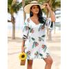 imageEkouaer Womens Swimsuit Cover Up 34 Bell Sleeve Beachwear Coverups Deep VNeck Bikini Beach Dress S3XLTropical Floral