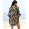imageEkouaer Womens Swimsuit Cover Up 34 Bell Sleeve Beachwear Coverups Deep VNeck Bikini Beach Dress S3XLTropical Plumeria Print