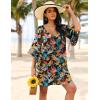 imageEkouaer Womens Swimsuit Cover Up 34 Bell Sleeve Beachwear Coverups Deep VNeck Bikini Beach Dress S3XLTropical Plumeria Print