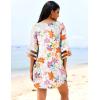 imageEkouaer Womens Swimsuit Cover Up 34 Bell Sleeve Beachwear Coverups Deep VNeck Bikini Beach Dress S3XLVanilla Floral Print