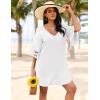 imageEkouaer Womens Swimsuit Cover Up 34 Bell Sleeve Beachwear Coverups Deep VNeck Bikini Beach Dress S3XLWhite