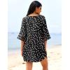 imageEkouaer Womens Swimsuit Cover Up 34 Bell Sleeve Beachwear Coverups Deep VNeck Bikini Beach Dress S3XLWhite Dots