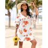 imageEkouaer Womens Swimsuit Cover Up 34 Bell Sleeve Beachwear Coverups Deep VNeck Bikini Beach Dress S3XLWhite Floral Print