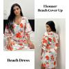imageEkouaer Womens Swimsuit Cover Up 34 Bell Sleeve Beachwear Coverups Deep VNeck Bikini Beach Dress S3XLWhite Floral Print