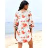 imageEkouaer Womens Swimsuit Cover Up 34 Bell Sleeve Beachwear Coverups Deep VNeck Bikini Beach Dress S3XLWhite Floral Print