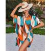 imageEkouaer Womens Swimsuit Cover Up 34 Sleeve Beachwear Bikini Coverups Button Down Oversized Cover Up Shirt S3XLPat3geometric