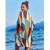 imageEkouaer Womens Swimsuit Cover Up 34 Sleeve Beachwear Bikini Coverups Button Down Oversized Cover Up Shirt S3XLPat3geometric