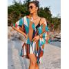 imageEkouaer Womens Swimsuit Cover Up 34 Sleeve Beachwear Bikini Coverups Button Down Oversized Cover Up Shirt S3XLPat3geometric