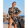 imageEkouaer Womens Swimsuit Cover Up 34 Sleeve Beachwear Bikini Coverups Button Down Oversized Cover Up Shirt S3XLPat4leaf
