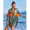 imageEkouaer Womens Swimsuit Cover Up 34 Sleeve Beachwear Bikini Coverups Button Down Oversized Cover Up Shirt S3XLPat5leaf