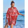 imageEkouaer Womens Swimsuit Cover Up 34 Sleeve Beachwear Bikini Coverups Button Down Oversized Cover Up Shirt S3XLPat7leaf