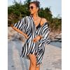 imageEkouaer Womens Swimsuit Cover Up 34 Sleeve Beachwear Bikini Coverups Button Down Oversized Cover Up Shirt S3XLPat8stripes