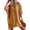 imageEkouaer Womens Swimsuit Cover Up 34 Sleeve Beachwear Bikini Coverups Button Down Oversized Cover Up Shirt S3XLCamel