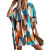 imageEkouaer Womens Swimsuit Cover Up 34 Sleeve Beachwear Bikini Coverups Button Down Oversized Cover Up Shirt S3XLPat3geometric
