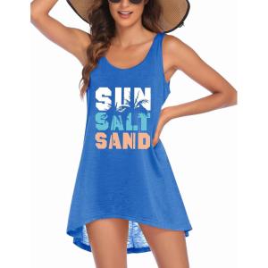 imageEkouaer Womens Sleeveless Swimwear Coverups TShirt Beach Dress Tank Bikini Cover Up with PrintAbluecoconut Palm