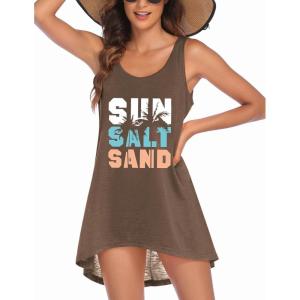 imageEkouaer Womens Sleeveless Swimwear Coverups TShirt Beach Dress Tank Bikini Cover Up with PrintAbrowncoconut Palm