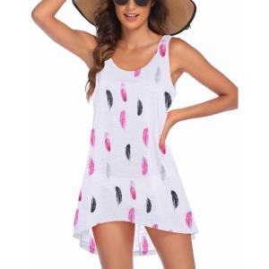 imageEkouaer Womens Sleeveless Swimwear Coverups TShirt Beach Dress Tank Bikini Cover Up with PrintBfeather