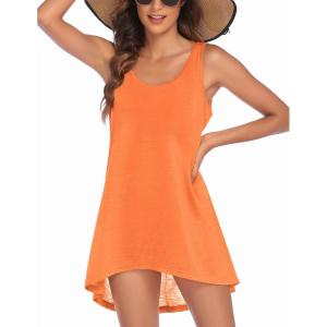 imageEkouaer Womens Sleeveless Swimwear Coverups TShirt Beach Dress Tank Bikini Cover Up with PrintOrange