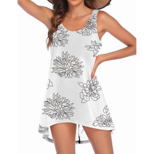 imageEkouaer Womens Sleeveless Swimwear Coverups TShirt Beach Dress Tank Bikini Cover Up with PrintWhite Flower