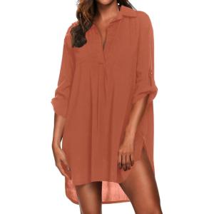 imageEkouaer Womens Swimsuit Beach Cover Up Shirt Bikini Beachwear Bathing Suit Beach DressCaramel