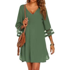 imageEkouaer Womens Swimsuit Cover Up 34 Bell Sleeve Beachwear Coverups Deep VNeck Bikini Beach Dress S3XLArmy Green