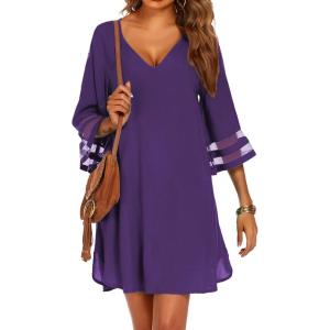 imageEkouaer Womens Swimsuit Cover Up 34 Bell Sleeve Beachwear Coverups Deep VNeck Bikini Beach Dress S3XLDeep Purple
