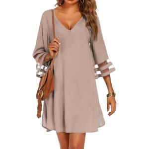 imageEkouaer Womens Swimsuit Cover Up 34 Bell Sleeve Beachwear Coverups Deep VNeck Bikini Beach Dress S3XLKhaki