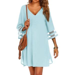 imageEkouaer Womens Swimsuit Cover Up 34 Bell Sleeve Beachwear Coverups Deep VNeck Bikini Beach Dress S3XLLight Blue