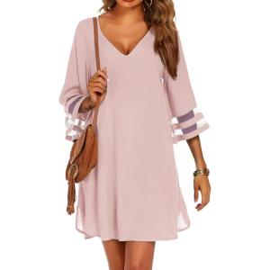 imageEkouaer Womens Swimsuit Cover Up 34 Bell Sleeve Beachwear Coverups Deep VNeck Bikini Beach Dress S3XLMisty Rose