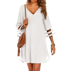 imageEkouaer Womens Swimsuit Cover Up 34 Bell Sleeve Beachwear Coverups Deep VNeck Bikini Beach Dress S3XLWhite