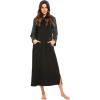 imageEkouaer Sleepwear Women Long Sleeve Hooded Nightgown Contrast Color Full Length Loungewear with Pocket S4XLBlackGrey