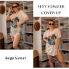imageEkouaer Womens Swimsuit Beach Cover Up Short Sleeve Cover Ups for Swimwear Bathing Suit Coverups SXXXLBeige Sunset