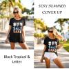 imageEkouaer Womens Swimsuit Beach Cover Up Short Sleeve Cover Ups for Swimwear Bathing Suit Coverups SXXXLBlack Tropical  Letter