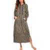 imageEkouaer Sleepwear Women Long Sleeve Hooded Nightgown Contrast Color Full Length Loungewear with Pocket S4XLLeopard