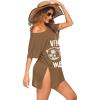 imageEkouaer Womens Swimsuit Beach Cover Up Short Sleeve Cover Ups for Swimwear Bathing Suit Coverups SXXXLBrown Coconut Tree  Letter