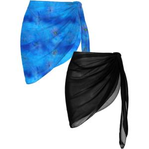 imageEkouaer 2 Pcs Sarong Coverups for Women Beach Wrap Skirt Chiffon Swimsuit Coverup for Swimwear SXXLBlackBlue Tiedye