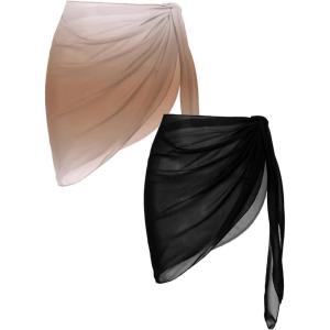 imageEkouaer 2 Pcs Sarong Coverups for Women Beach Wrap Skirt Chiffon Swimsuit Coverup for Swimwear SXXLBlackBrown Gradient
