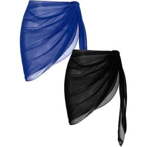 imageEkouaer 2 Pcs Sarong Coverups for Women Beach Wrap Skirt Chiffon Swimsuit Coverup for Swimwear SXXLBlueBlack