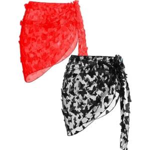imageEkouaer 2 Pcs Sarong Coverups for Women Beach Wrap Skirt Chiffon Swimsuit Coverup for Swimwear SXXLButterflyblackred