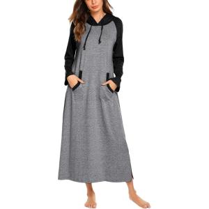 imageEkouaer Sleepwear Women Long Sleeve Hooded Nightgown Contrast Color Full Length Loungewear with Pocket S4XLDark Grey